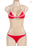 Red and white bikini set